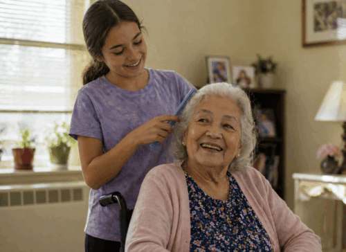 Young Volunteer Help Elderly in Assisted Living